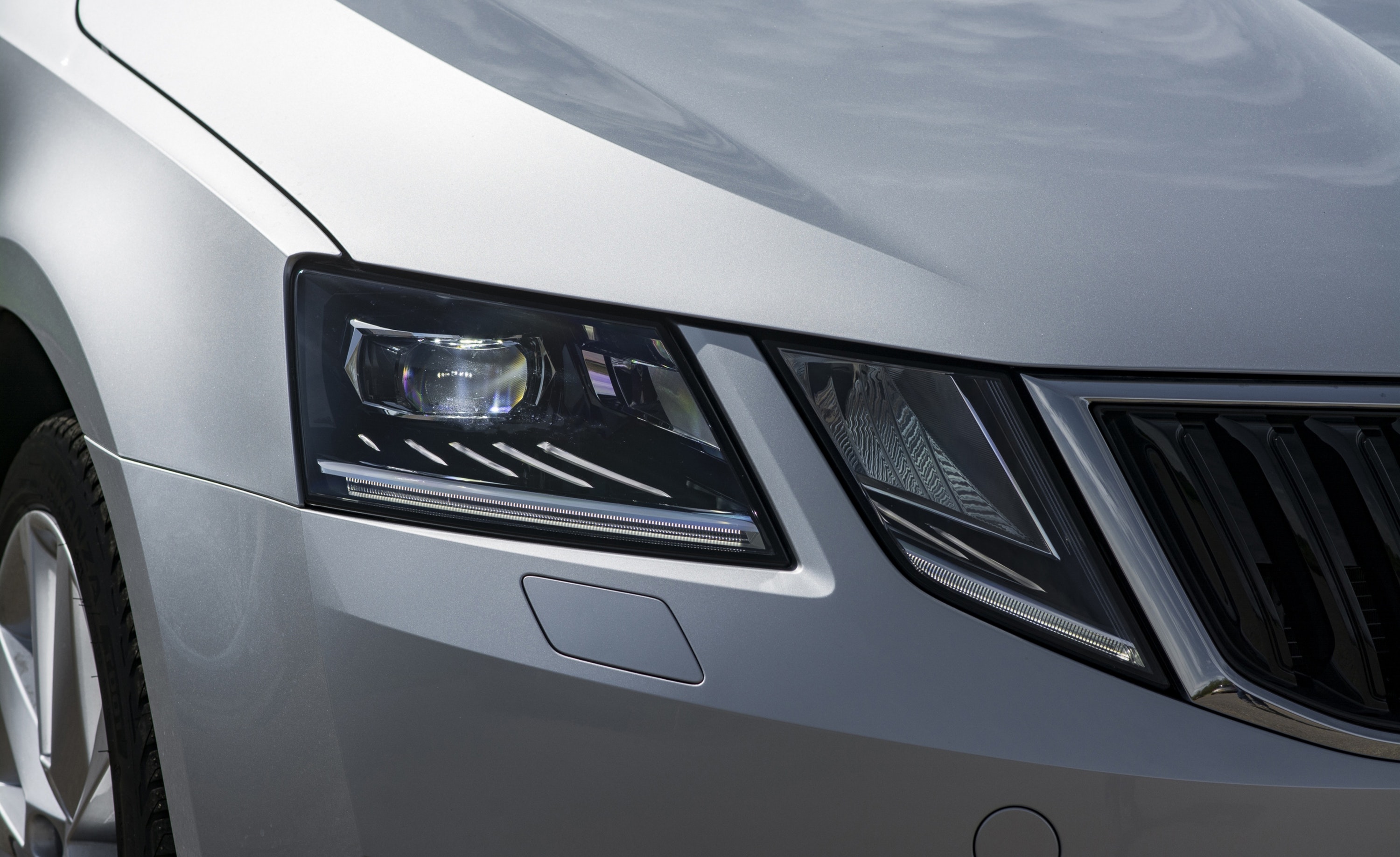Close up of Skoda Octavia headlights